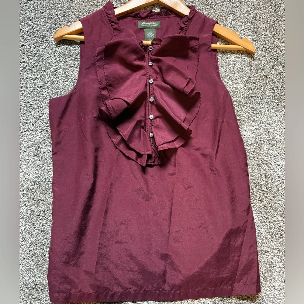Eddie Bauer Burgundy Ruffle Top - Picture 5 of 6